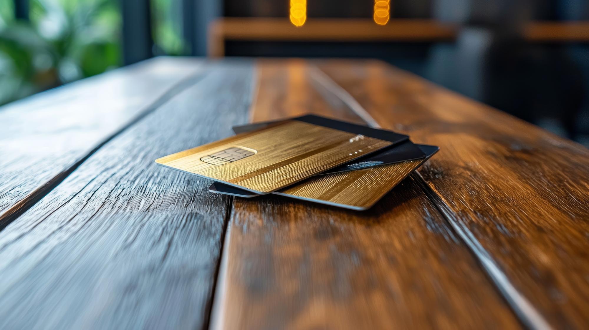 Compact visual of subscription cards on wooden table